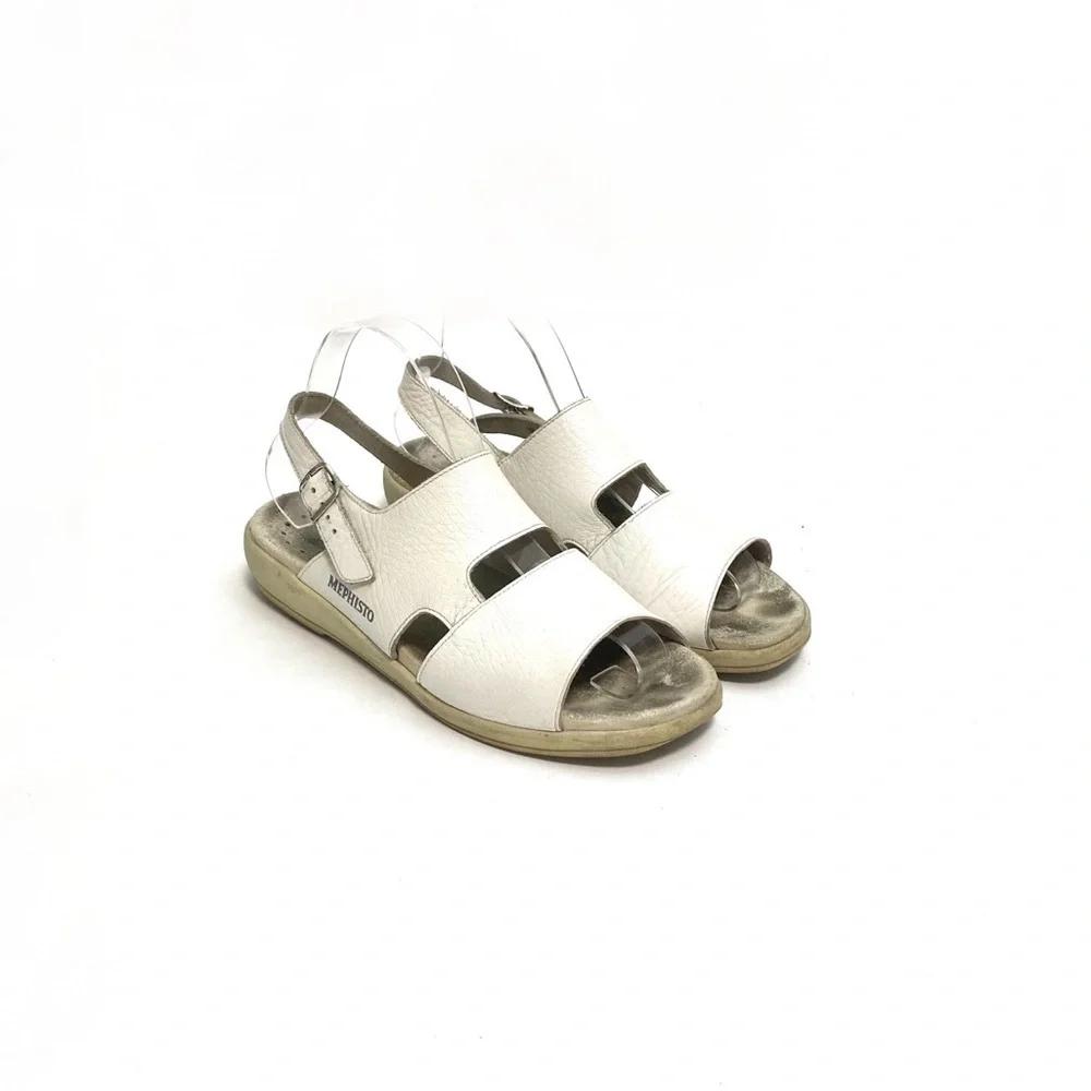 Vintage 1990s white pebble leather open toe slingback sandals